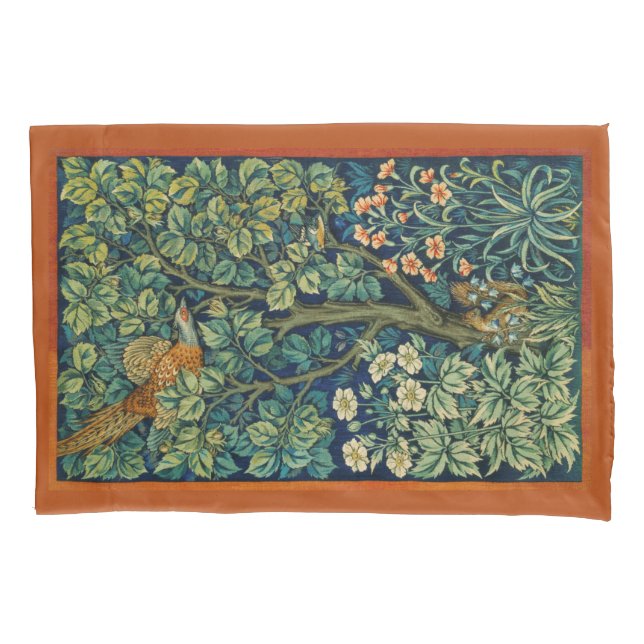 Pheasant Bird in a Tree (by William Morris) Pillowcase (Front-Left)