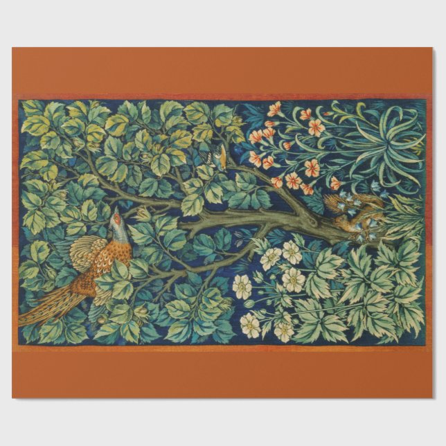 Pheasant Bird in a Tree (by William Morris) Wrapping Paper (Flat)