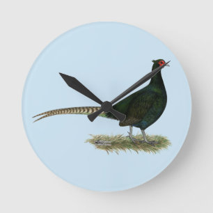 Pheasant Black Rooster Round Clock