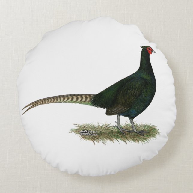 Pheasant Black Rooster Round Cushion (Back)