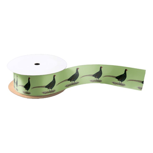 Pheasant Black Rooster Satin Ribbon (Spool)