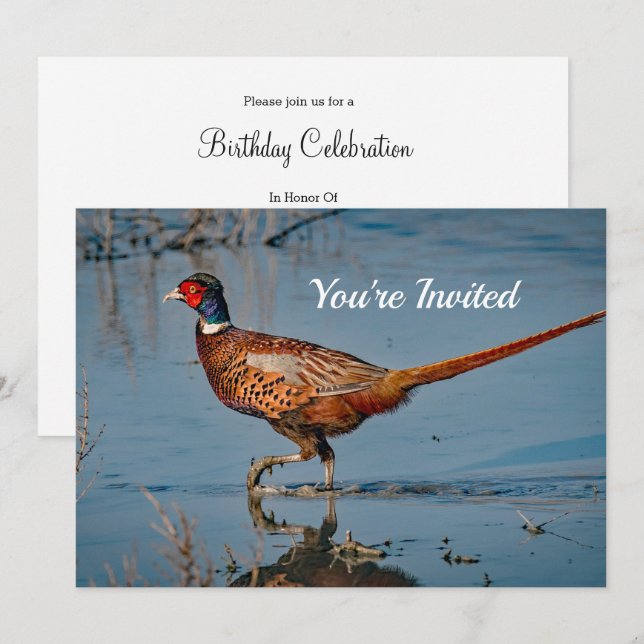 Pheasant Blue Water Photo Birthday Invitation (Front/Back)