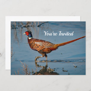Pheasant Blue Water Photo Birthday Invitation