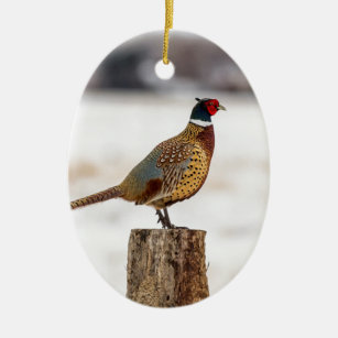 Pheasant Diamond Wood Christmas Tree Holiday Ornament
