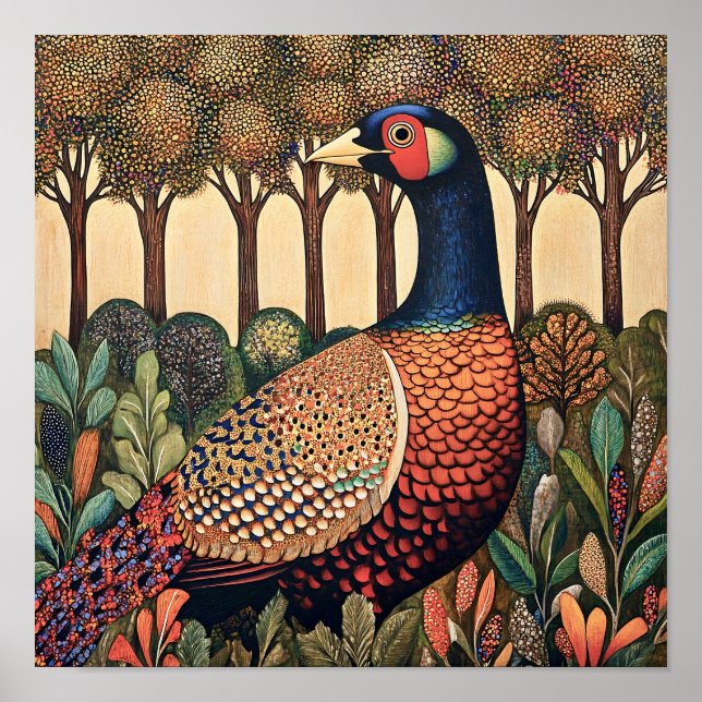 Pheasant Cottagecore Vintage Painting Print (Front)