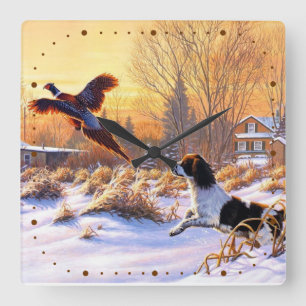 Pheasant Encouraged To Take Flight Square Wall Clock