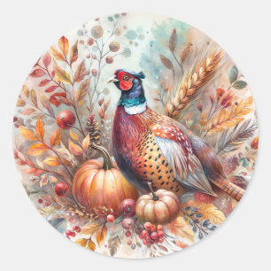 Pheasant Fall Theme with Pumpkins Classic Round Sticker