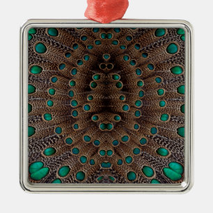 Pheasant Feather Fractal Design Metal Tree Decoration