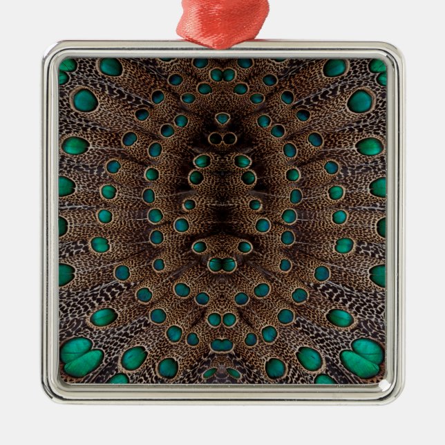 Pheasant Feather Fractal Design Metal Tree Decoration (Front)