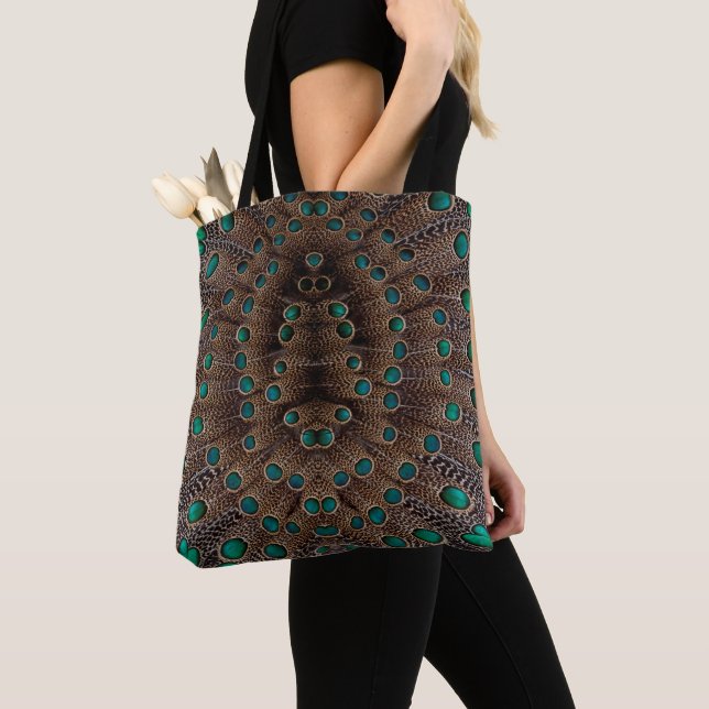 Pheasant Feather Fractal Design Tote Bag (Close Up)