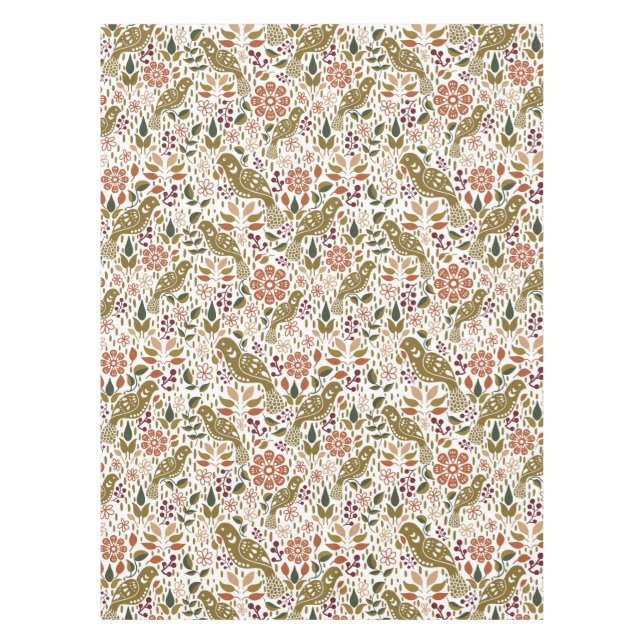 Pheasant Folk Art Tablecloth | Rustic Autumn Harve (Front)