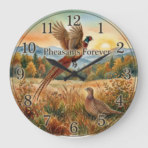 Pheasant Forever . Watercolor art Large Clock