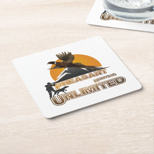 Pheasant Hunting Unlimited    Square Paper Coaster (Angled)