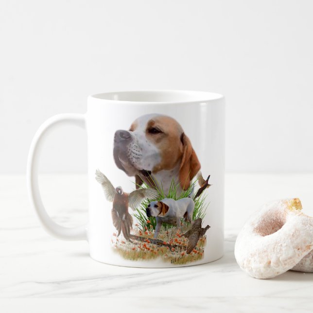 Pheasant Hunting with Pointers, Art  Coffee Mug (With Donut)