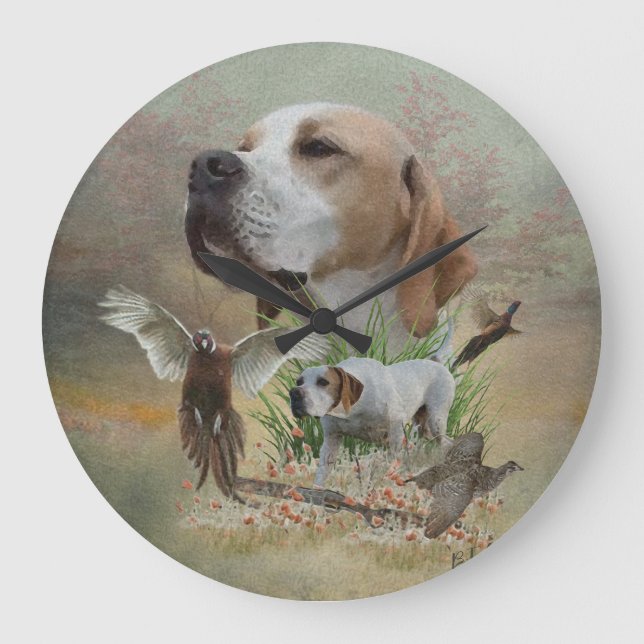 Pheasant Hunting with Pointers, Art  Large Clock (Front)