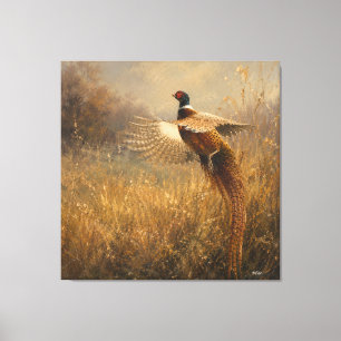 Pheasant in Golden Flight Canvas Print