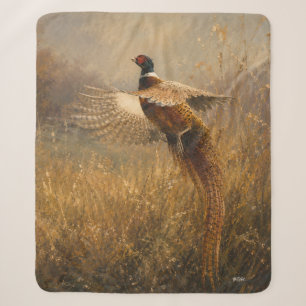 Pheasant in Golden Flight Sherpa Blanket