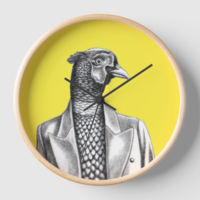 Pheasant in Smart Jacket (Retro Yellow) Clock (Front)