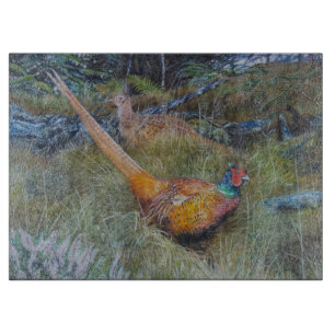 pheasant in woodland art cutting board