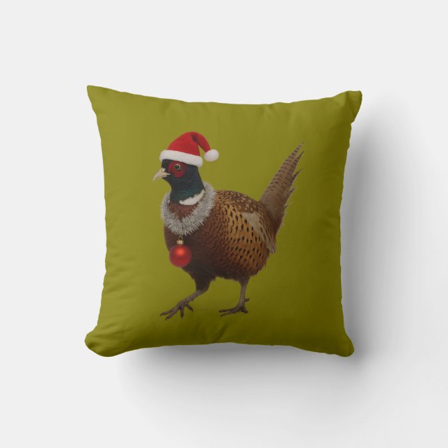Pheasant looking festive Christmas Cushion (Front)