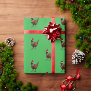 Pheasant on green Christmas gift wrapping paper