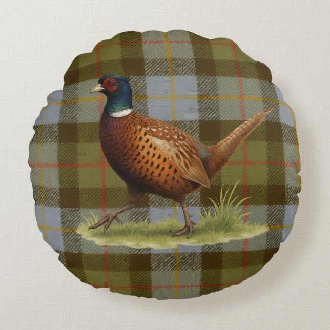 Pheasant on Tartan / Tweed Cushion Home Decor (Front)
