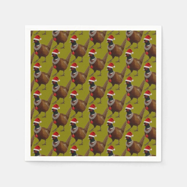 Pheasant pattern Christmas paper party napkins (Front)