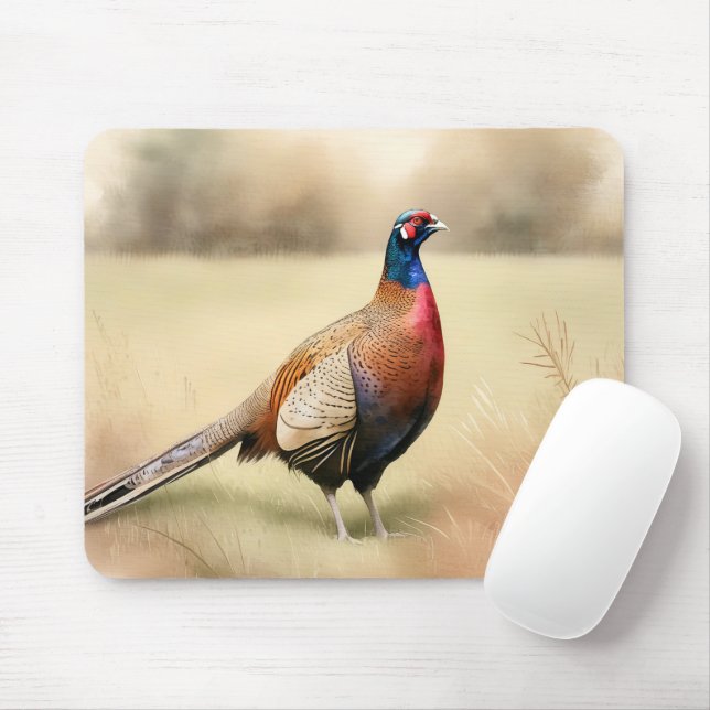 Pheasant Portrait In Golden Meadow Mouse Mat (With Mouse)