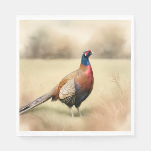 Pheasant Portrait In Golden Meadow Napkin