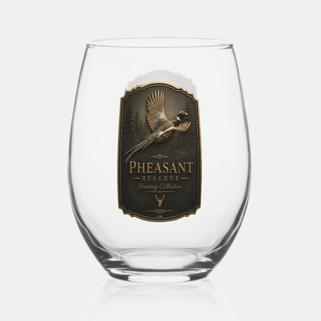 Pheasant, Royal Hunting Stemless Wine Glass (Front)