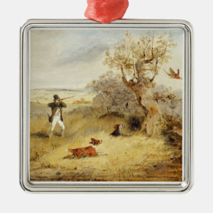 Pheasant Shooting (oil on canvas) 2 Metal Tree Decoration