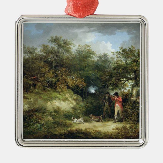 Pheasant Shooting (oil on canvas) 3 Metal Tree Decoration (Front)