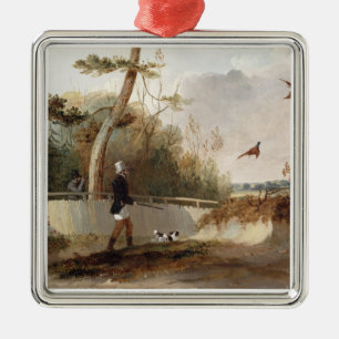 Pheasant Shooting (oil on canvas) Metal Tree Decoration
