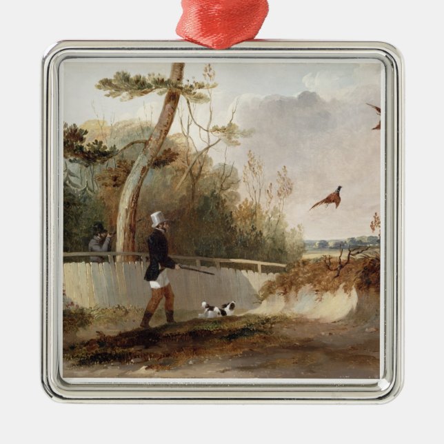 Pheasant Shooting (oil on canvas) Metal Tree Decoration (Front)