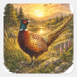 Pheasant Sunset Hunting Bird Wildlife Gift Square Sticker