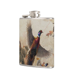 Pheasant  tapestry poster acrylic print triptych k hip flask