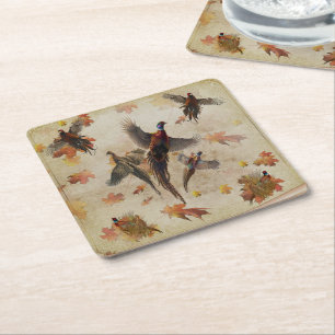 Pheasant  tapestry poster acrylic print triptych k square paper coaster
