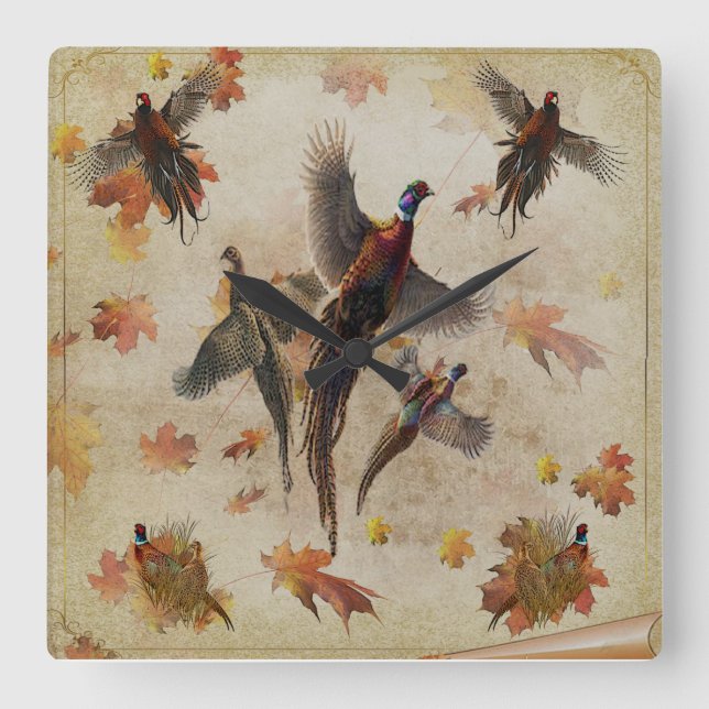 Pheasant  tapestry poster acrylic print triptych k square wall clock (Front)