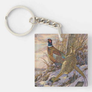Pheasant Tapestry Poster Triptych Button Key Ring