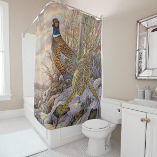 Pheasant Tapestry Poster Triptych Button Keychain  Shower Curtain