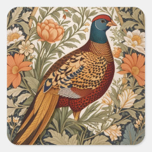 Pheasant Vintage Floral William Morris Inspired  Square Sticker