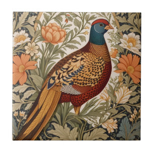 Pheasant Vintage Floral William Morris Inspired  Tile