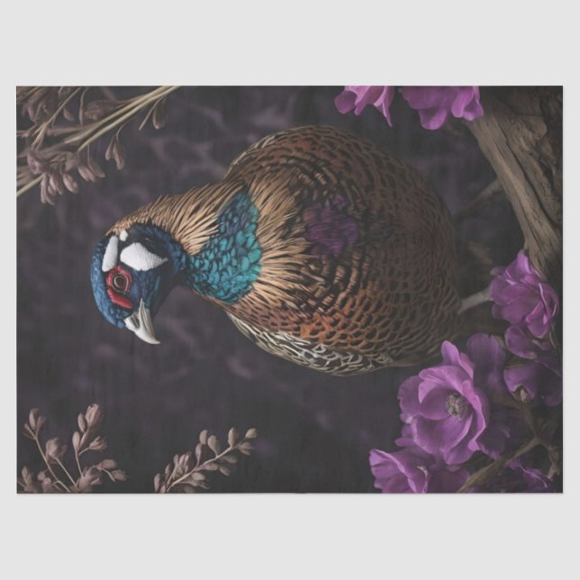 Pheasant Violet Floral Illustration Tissue Paper (Front)