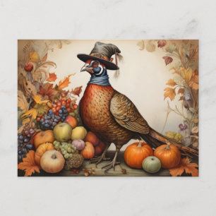 Pheasant wearing at thanksgiving postcard