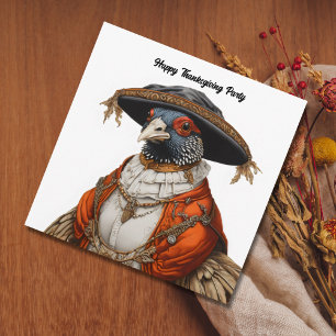 pheasant wearing pilgrim clothing invitation