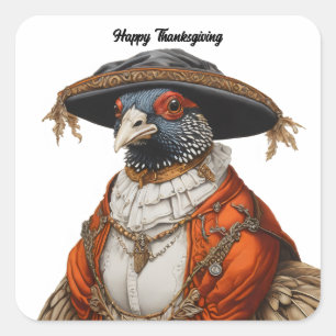 pheasant wearing pilgrim clothing square sticker