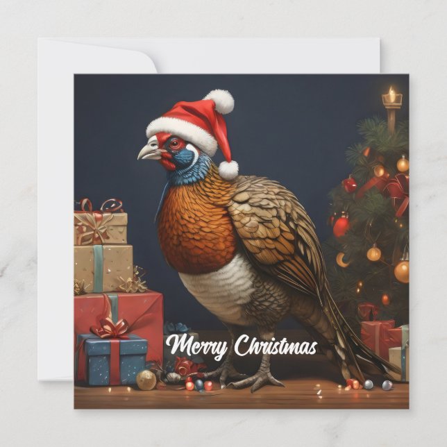pheasant with christmas tree and presents invitation (Front)