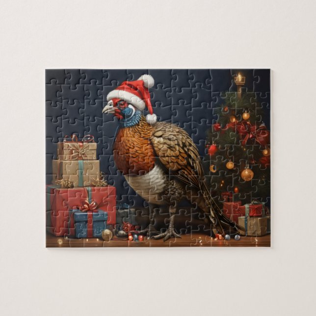pheasant with christmas tree and presents jigsaw puzzle (Horizontal)