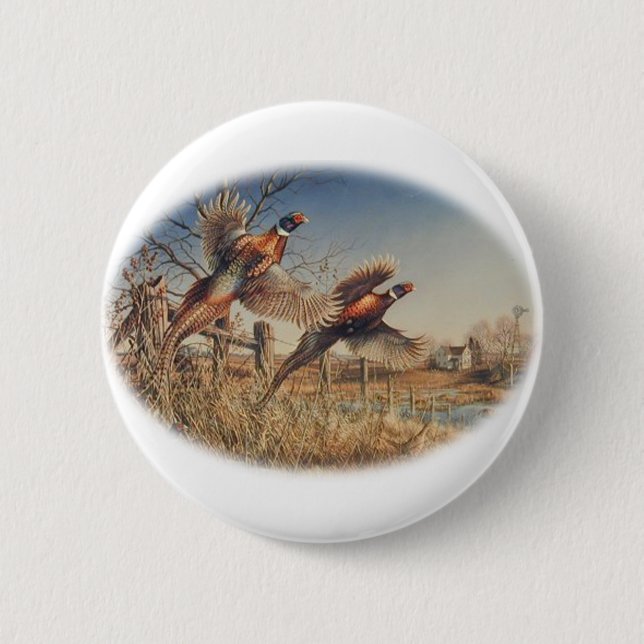 Pheasants Aloft - Great Hunting on the farm 6 Cm Round Badge (Front)