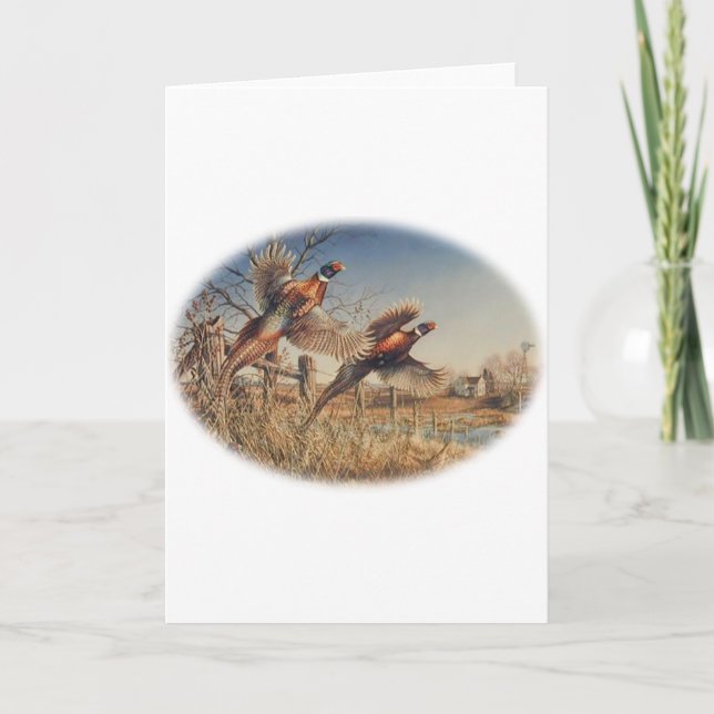 Pheasants Aloft - Great Hunting on the farm Card (Front)